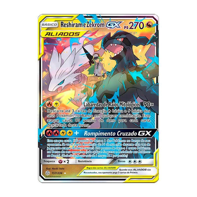 Card Reshiram & Zekrom-GX 157/236 da coleção Cosmic Eclipse