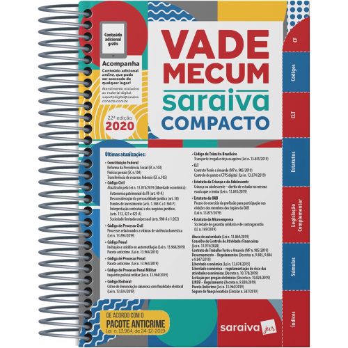 Livro - Vade Mecum Saraiva Compacto Espiral 2020 - 22ª Edição ...