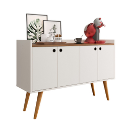 Aparador Buffet Dallas Pés Palito Retrô 4 Portas Decoração Sala Jantar Cantinho Café - Off White/Freijó - rpm Móveis Menor preço em Aparador Buffet Dallas Pés Palito Retrô 4 Portas Decoração Sala Jantar Cantinho Café - Off White/Freijó - rpm Móveis