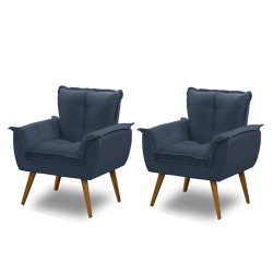 Kit 02 Poltronas Decorativa Opala Suede Azul Menor preço em Kit 02 Poltronas Decorativa Opala Suede Azul
