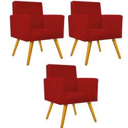 Kit 3 Cadeira Poltrona Beatriz Decorativa Pés Palito Suede Vermelho para Consultório Sala de Estar Recepção Quarto - am Decor Menor preço em Kit 3 Cadeira Poltrona Beatriz Decorativa Pés Palito Suede Vermelho para Consultório Sala de Estar Recepção Quarto - am Decor