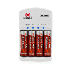 Carregador De Pilhas Mox + 4 Pilhas Aa 2600mah - Mo-Cp51 Menor preço em Carregador De Pilhas Mox + 4 Pilhas Aa 2600mah - Mo-Cp51