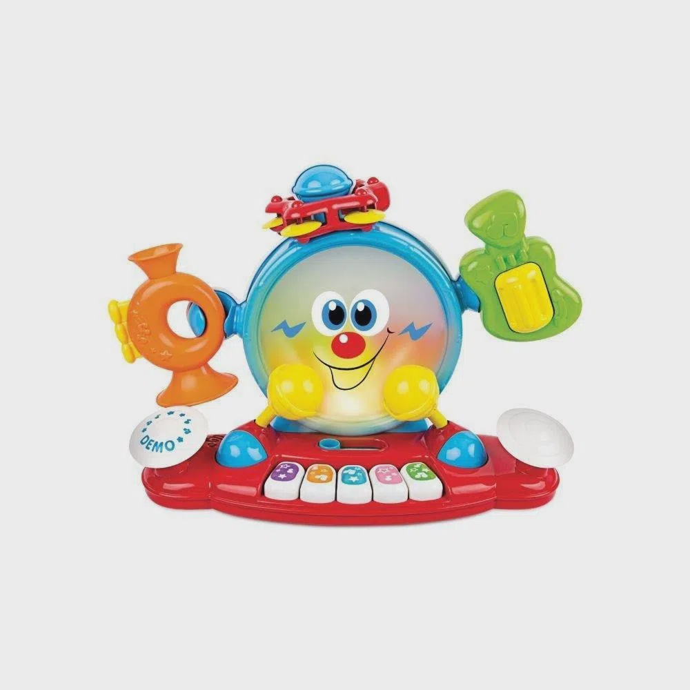 PIANO INFANTIL 5 EM 1 TECLADO GUITARRA BATERIA MICROFONE KARAOKE TROMPETE  BEBE MUSICAL COM SOM E