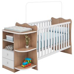 Berço Cômoda com Cantoneira Certificado pelo Inmetro Doce Sonho Carvalho Toq Rústico/Branco - Qmovi Menor preço em Berço Cômoda com Cantoneira Certificado pelo Inmetro Doce Sonho Carvalho Toq Rústico/Branco - Qmovi
