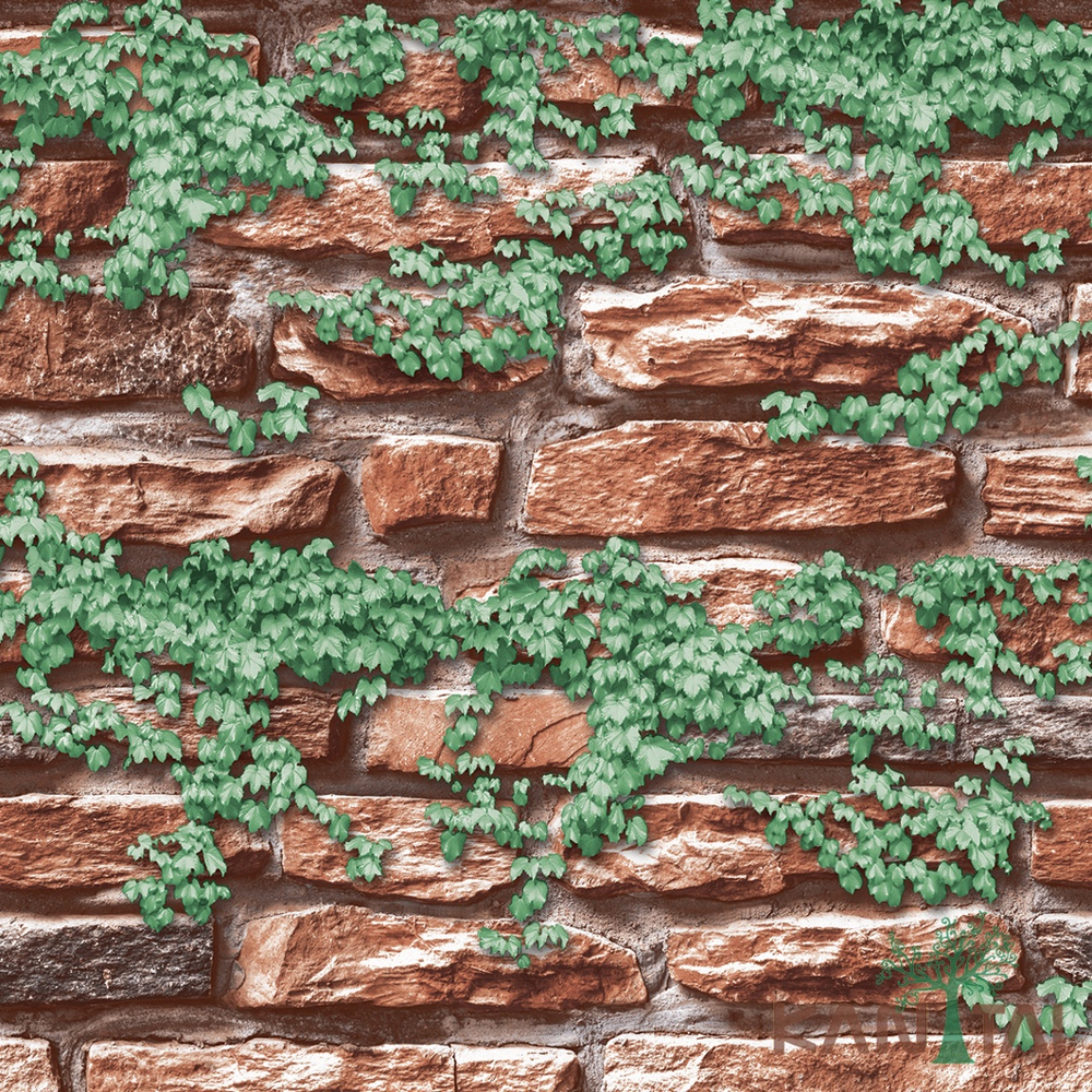 Papel de Parede Muro de Pedras Naturais Com Flores Verdes