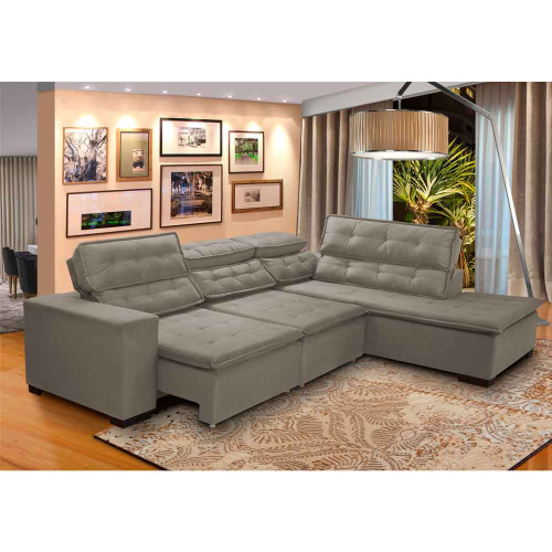 Sofá Canto Retrátil 5 Lugares Reclinável Chaise E 2,80 x 2,20 m Sttilo Bege  - MegaSul em Promoção na Americanas