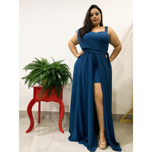 Vestido longo com saia curta hot sale por baixo