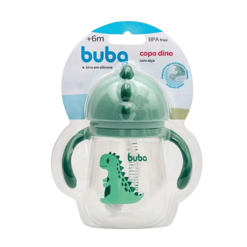 Copo Com Alça E Canudo Dino Verde 240Ml (12M + ) Buba - Imagem 3