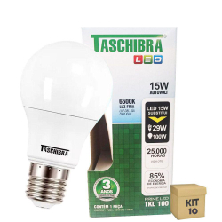 Kit 10 Lâmpada Led Bulbo 15W Branco 6500K Bivolt Taschibra Menor preço em Kit 10 Lâmpada Led Bulbo 15W Branco 6500K Bivolt Taschibra