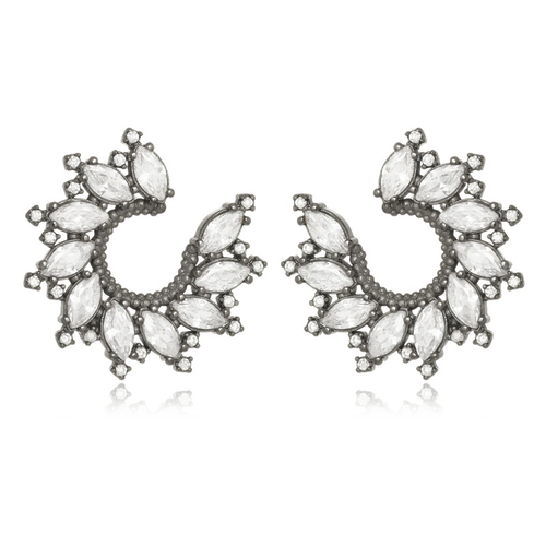 Brinco leque cristais – ouro negro