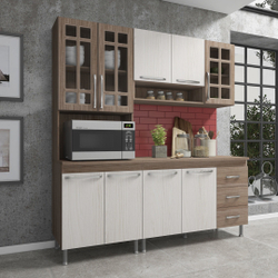 Cozinha completa sophie paris modulada 3 peças 190 cm 9 portas 3 gavetas com tampo nogal salinas nogal Menor preço em Cozinha completa sophie paris modulada 3 peças 190 cm 9 portas 3 gavetas com tampo nogal salinas nogal