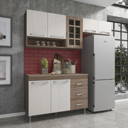 Cozinha completa sophie paris modulada 3 peças 190 cm 7 portas 3 gavetas com tampo nogal salinas nogal Menor preço em Cozinha completa sophie paris modulada 3 peças 190 cm 7 portas 3 gavetas com tampo nogal salinas nogal