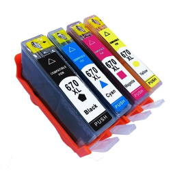 Kit de cartucho de tinta compatível 670XL Deskjet 4615 4625 5525 - 4 cores Menor preço em Kit de cartucho de tinta compatível 670XL Deskjet 4615 4625 5525 - 4 cores