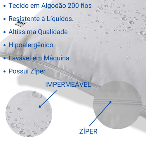 Conjunto 3 Capas 100% Algodão Travesseiro Impermeável Suor Anti Liquidos Proteção Quarto Roupa Cama - Imagem 3
