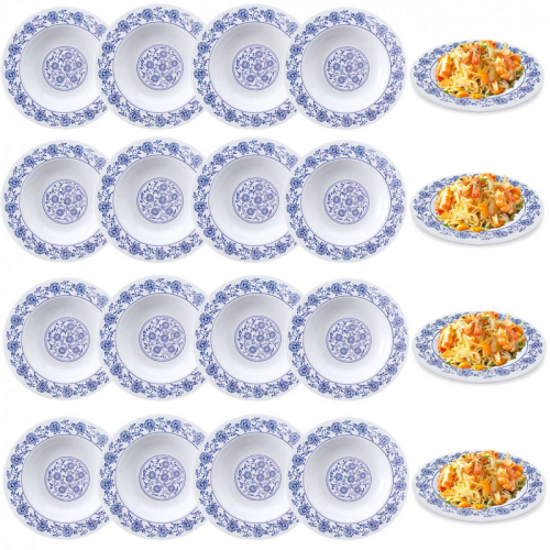 Kit 20 Pratos Fundos 25cm em Melamina/Plastico Decorado Branco