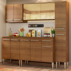 Cozinha Completa Madesa Emilly West com Balcão, Armário Vidro Reflex e Paneleiro Menor preço em Cozinha Completa Madesa Emilly West com Balcão, Armário Vidro Reflex e Paneleiro