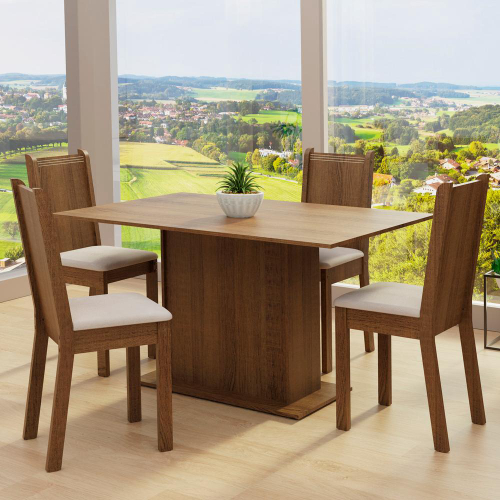 value=Conjunto Mesa 70x70 de Madeira com 4 Cadeiras Estofada Mel- Cod: 80524