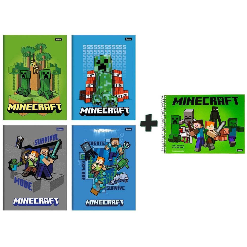 Kit Caderno Espiral Minecraft + Caderno Desenho Minecraft em Promoção na  Americanas