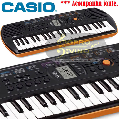 Teclado Casio Infantil Sa 76 Laranja 44 Teclas Com Fonte