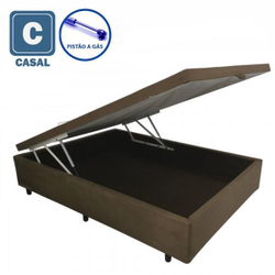 Cama Box Baú Casal em suede preto com Pistão a gás - 138x188 Menor preço em Cama Box Baú Casal em suede preto com Pistão a gás - 138x188