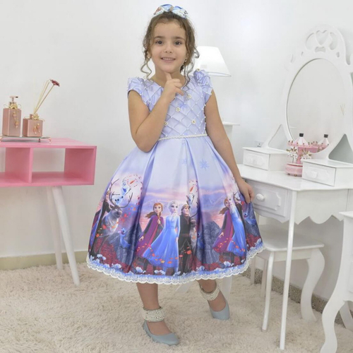 Vestido infantil Frozen 2 com Elsa e Anna - luxuoso