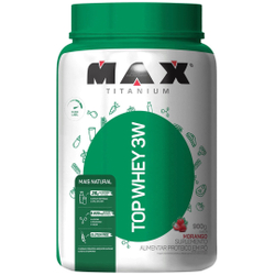 Top Whey Protein 3W Natural 900g Morango Max Titanium Menor preço em Top Whey Protein 3W Natural 900g Morango Max Titanium