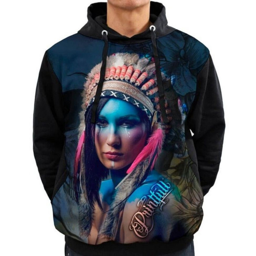 Blusa de moletom printfull indian girl colorful no Shoptime