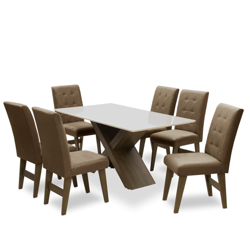 Conjunto Mesa de Jantar Retangular Duda 1,80 x 1,00 Com 6 Cadeiras Canada