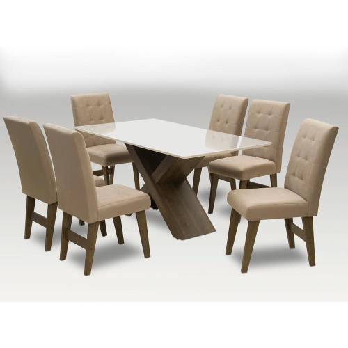 Conjunto Mesa de Jantar Retangular Duda 1,80 x 1,00 Com 6 Cadeiras Canada