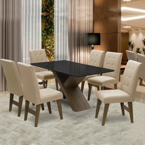 Conjunto Mesa de Jantar Retangular Duda 1,80 x 1,00 Com 6 Cadeiras Canada