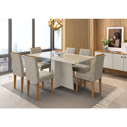Conjunto de Mesa Ana 1,60m com 6 Cadeiras Amanda Off White/Ypê/Animalle Marrom Claro - FdECOR Menor preço em Conjunto de Mesa Ana 1,60m com 6 Cadeiras Amanda Off White/Ypê/Animalle Marrom Claro - FdECOR