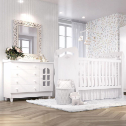 Quarto Bebê Provençal Branco Berço/Cômoda 2Pçs Grão de Gente Menor preço em Quarto Bebê Provençal Branco Berço/Cômoda 2Pçs Grão de Gente