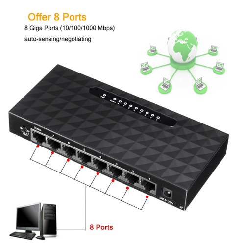 8 portas RJ45 10/100/1000 Mbps Gigabit Network Switch Hub Adaptador Lan para roteadores
