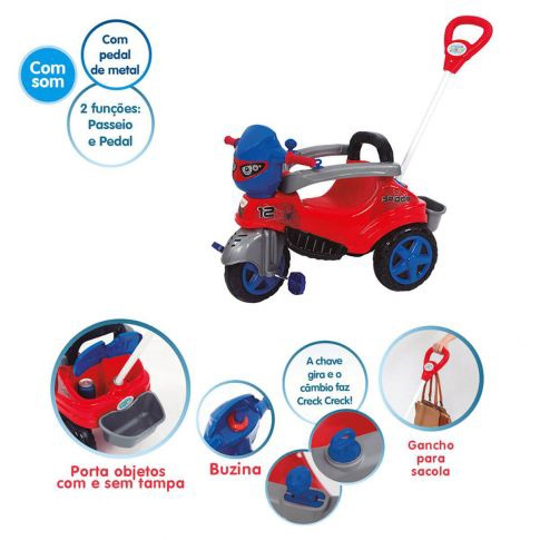 Triciclo Baby City Moto Infantil Menino Com Pedal Empurrador em Promoção na  Americanas