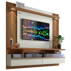 Painel para tv com Led e Espelho São Luís 2.2 Off White Nogueira Menor preço em Painel para tv com Led e Espelho São Luís 2.2 Off White Nogueira
