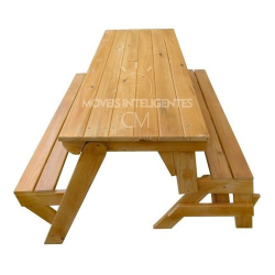 Banco que Vira Mesa com Par de Banquetas Envernizadas - Oferta Menor preço em Banco que Vira Mesa com Par de Banquetas Envernizadas - Oferta