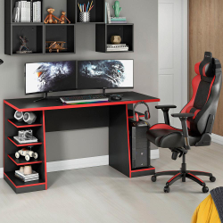 Mesa para Computador / Escrivaninha Gamer xp Vermelho 135x60cm NT2020 com 4 Prateleiras e Gancho para HeadSet Menor preço em Mesa para Computador / Escrivaninha Gamer xp Vermelho 135x60cm NT2020 com 4 Prateleiras e Gancho para HeadSet