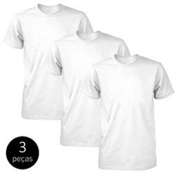 Kit 3 Camisetas Básicas Masculina 100% Poliéster Branca Menor preço em Kit 3 Camisetas Básicas Masculina 100% Poliéster Branca