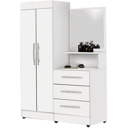 Menor preço em Guarda-Roupa Solteiro com Espelho Penteadeira 2 Portas Onix Luxo -Móveis Primus - Branco