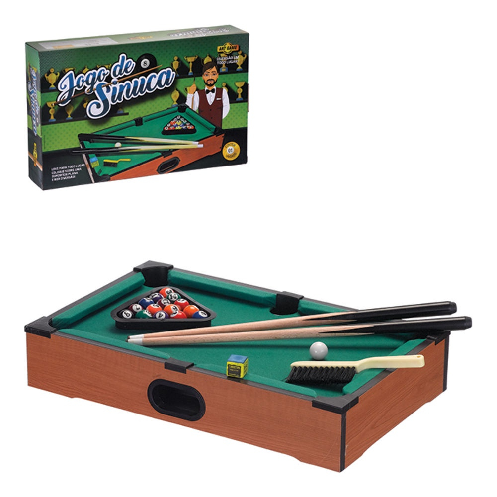 Mesinha de Jogo Sinuca 40CM Infantil Snooker Brilhar Com 02 Tacos