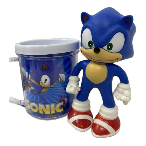 Sonic Azul Amarelo Preto Vermelho Kit 4 Bonecos + Canecas no Shoptime