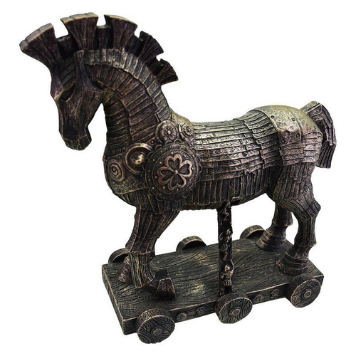 Escultura Cavalo Grego Troia em Poliresina Cor Madeira 35cm