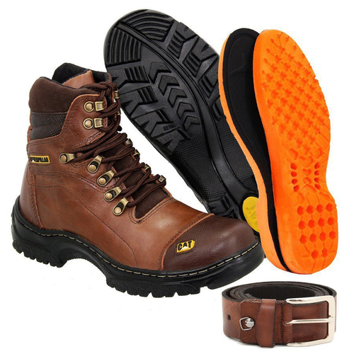 Bota Coturno Adventure Caterpillar Couro Nobuck Legitimo 100% Natural  (Marrom, 38)