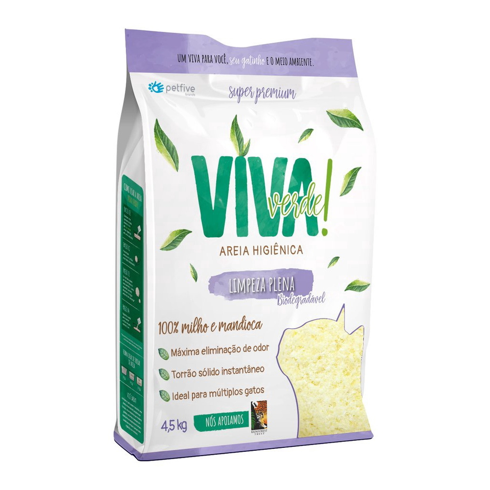 Areia Higiênica Viva Verde Limpeza Plena 4kg Roxa Bio Fina Em