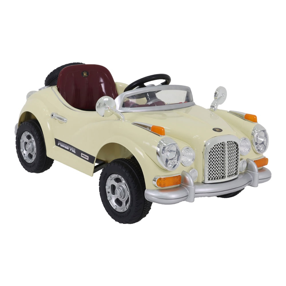 Carro Eletrico Infantil Retro 6V Com Controle Remoto Bege