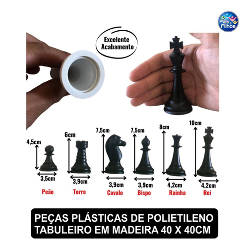 Jogo de Xadrez Oficial Caixa em Madeira 40cm Pais e Filhos na Papelaria Art  Nova