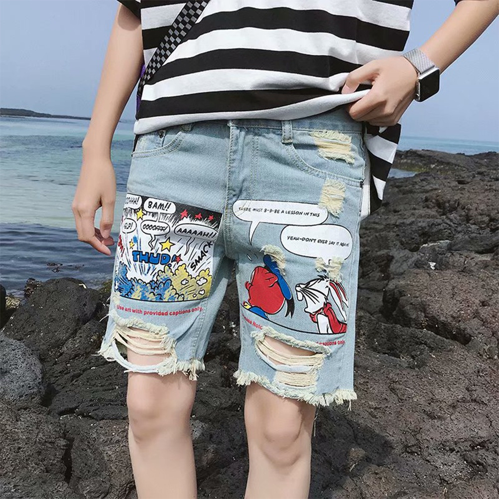 shorts jeans com desenhos