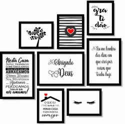 Kit 8 Quadros Decorativos Para Sala de Estar Gratidão Deus Frases