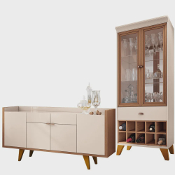 Kit Para Sala de Jantar Aparador 04 Portas Havana B01 com Cristaleira Luma Off White Nature - Lyam Decor Menor preço em Kit Para Sala de Jantar Aparador 04 Portas Havana B01 com Cristaleira Luma Off White Nature - Lyam Decor