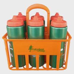 Kit c/6 Squeeze + Cesta Porta Garrafas Laranja Bico Automático Menor preço em Kit c/6 Squeeze + Cesta Porta Garrafas Laranja Bico Automático